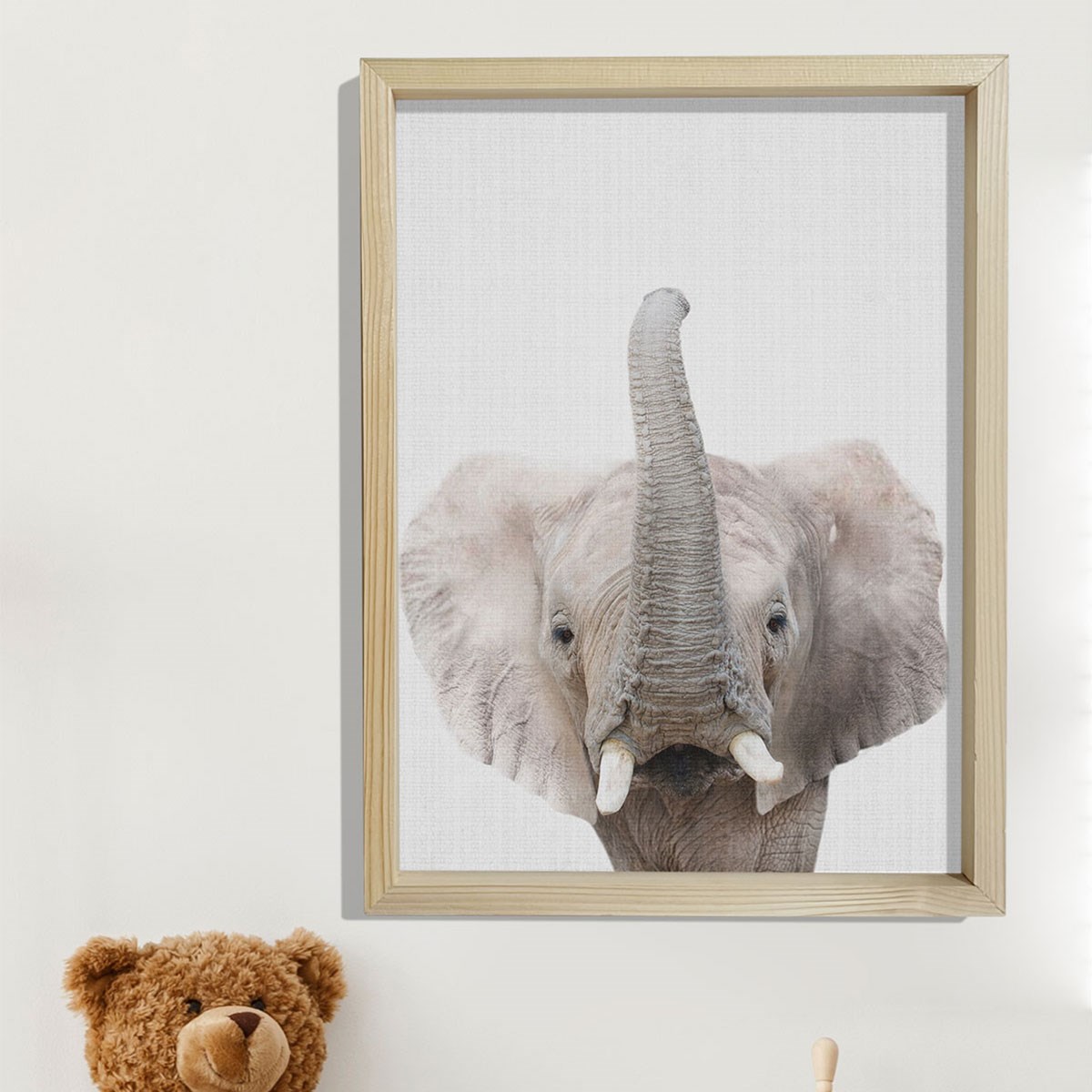 Doğal Çam Çerçeveli Bebek ve Çocuk Odası Duvar Tablosu Fil