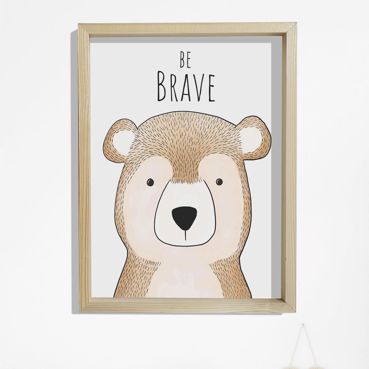 Doğal Çam Çerçeveli Bebek ve Çocuk Odası Duvar Tablosu Cesur Ol - Ayı