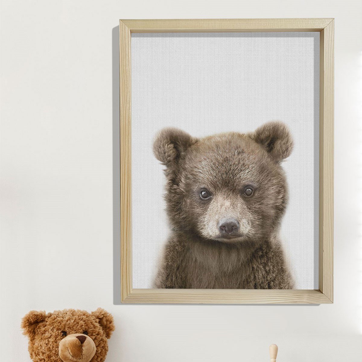 Doğal Çam Çerçeveli Bebek ve Çocuk Odası Duvar Tablosu Ayı