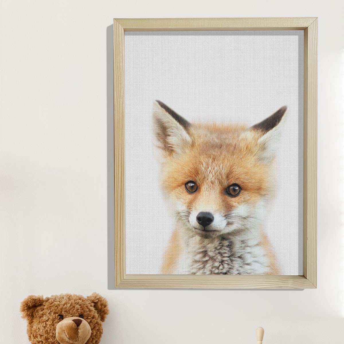 Doğal Çam Çerçeveli Bebek ve Çocuk Odası Duvar Tablosu Tilki