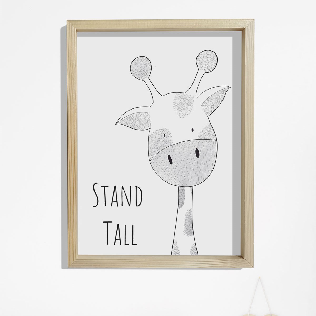 Doğal Çam Çerçeveli Bebek ve Çocuk Odası Duvar Tablosu Dik Dur - Zürafa