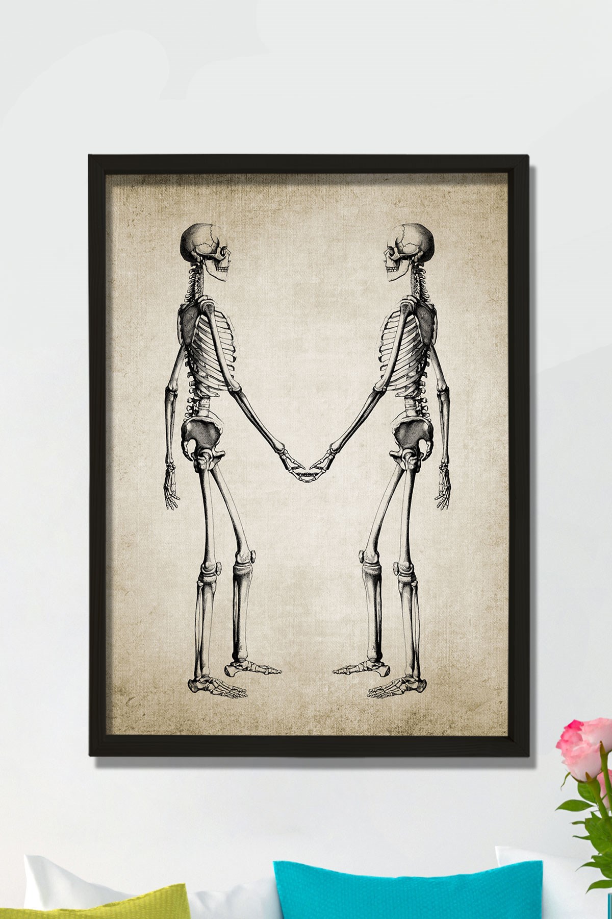 Doğal Çam Çerçeveli Doktor Odası Duvar Tablosu İskelet