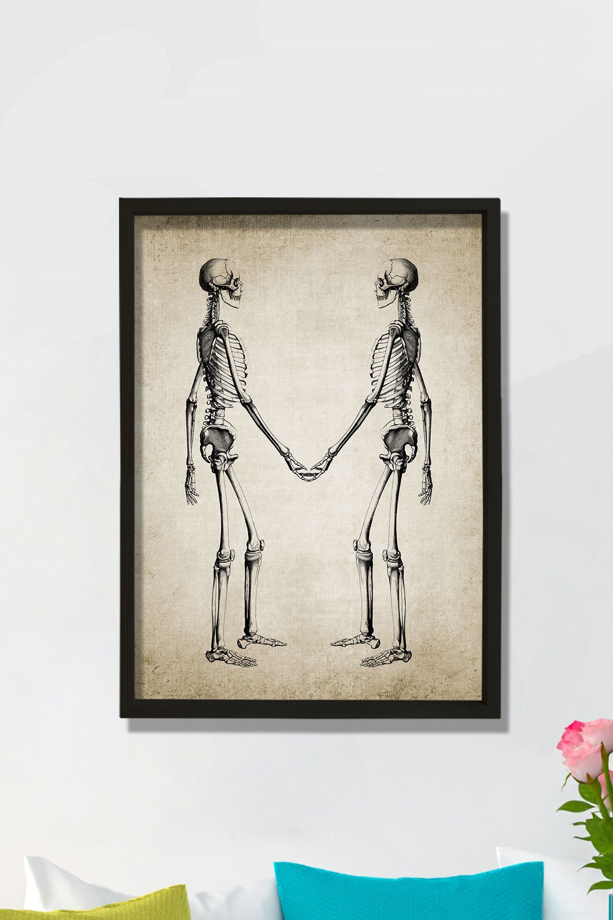 Doğal Çam Çerçeveli Doktor Odası Duvar Tablosu İskelet