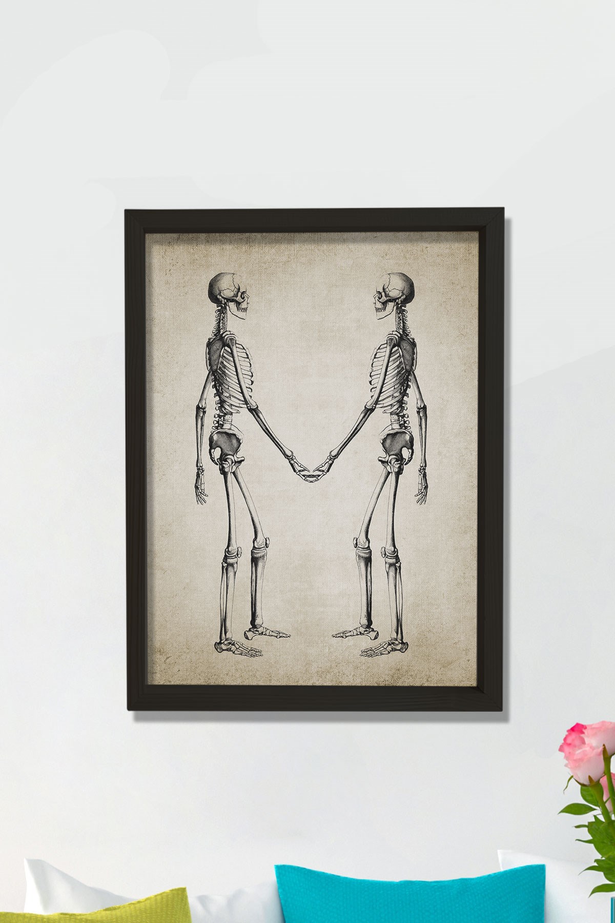 Doğal Çam Çerçeveli Doktor Odası Duvar Tablosu İskelet