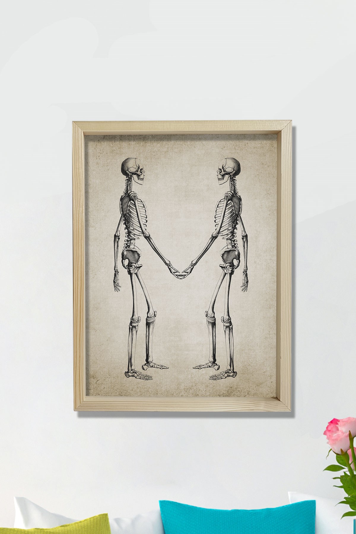 Doğal Çam Çerçeveli Doktor Odası Duvar Tablosu İskelet