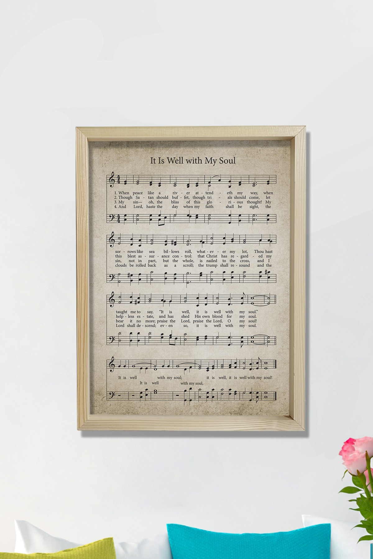 Doğal Çam Çerçeveli Duvar Tablosu 1876 Hristiyan İlahisi