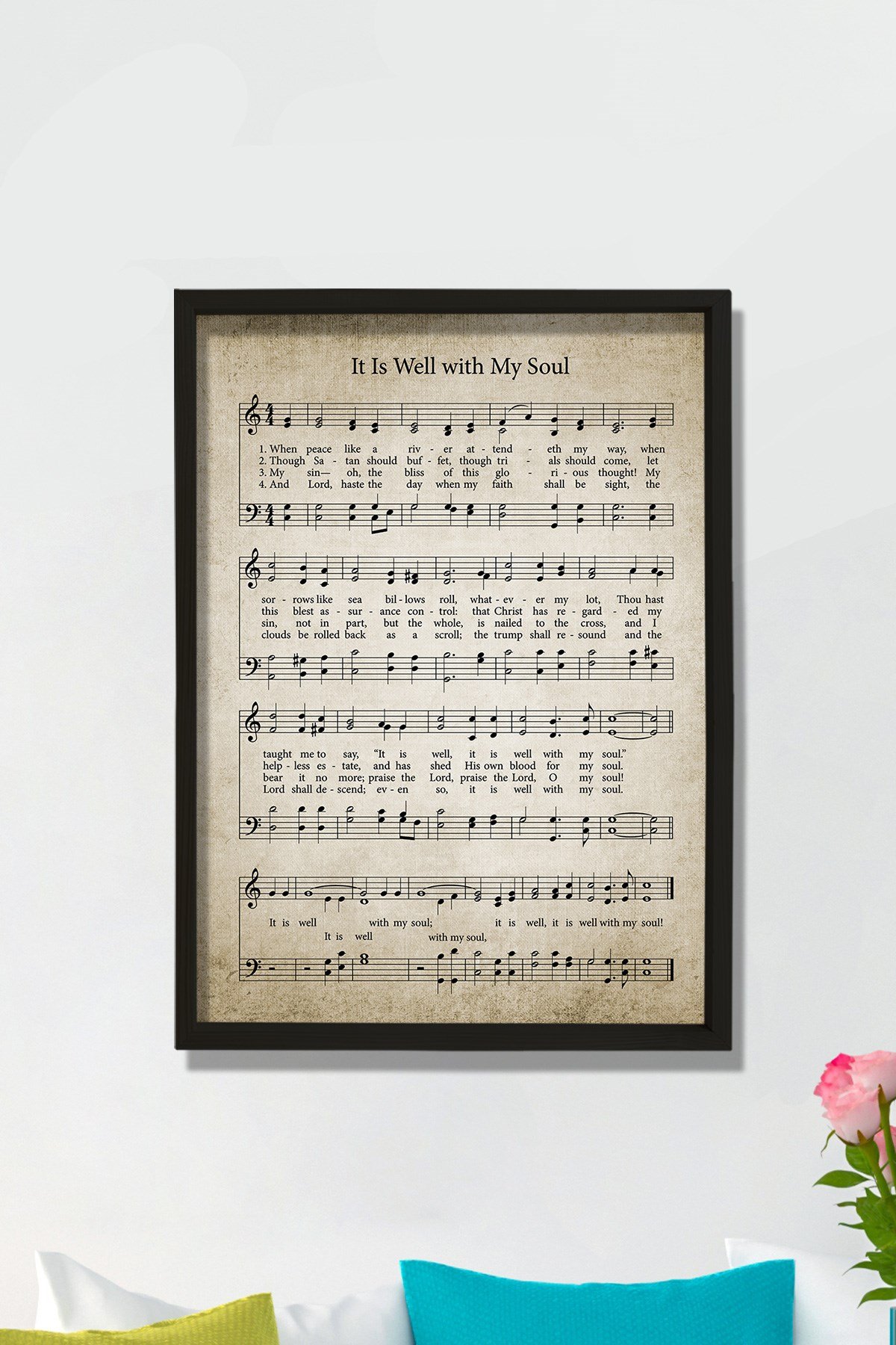 Doğal Çam Çerçeveli Duvar Tablosu 1876 Hristiyan İlahisi