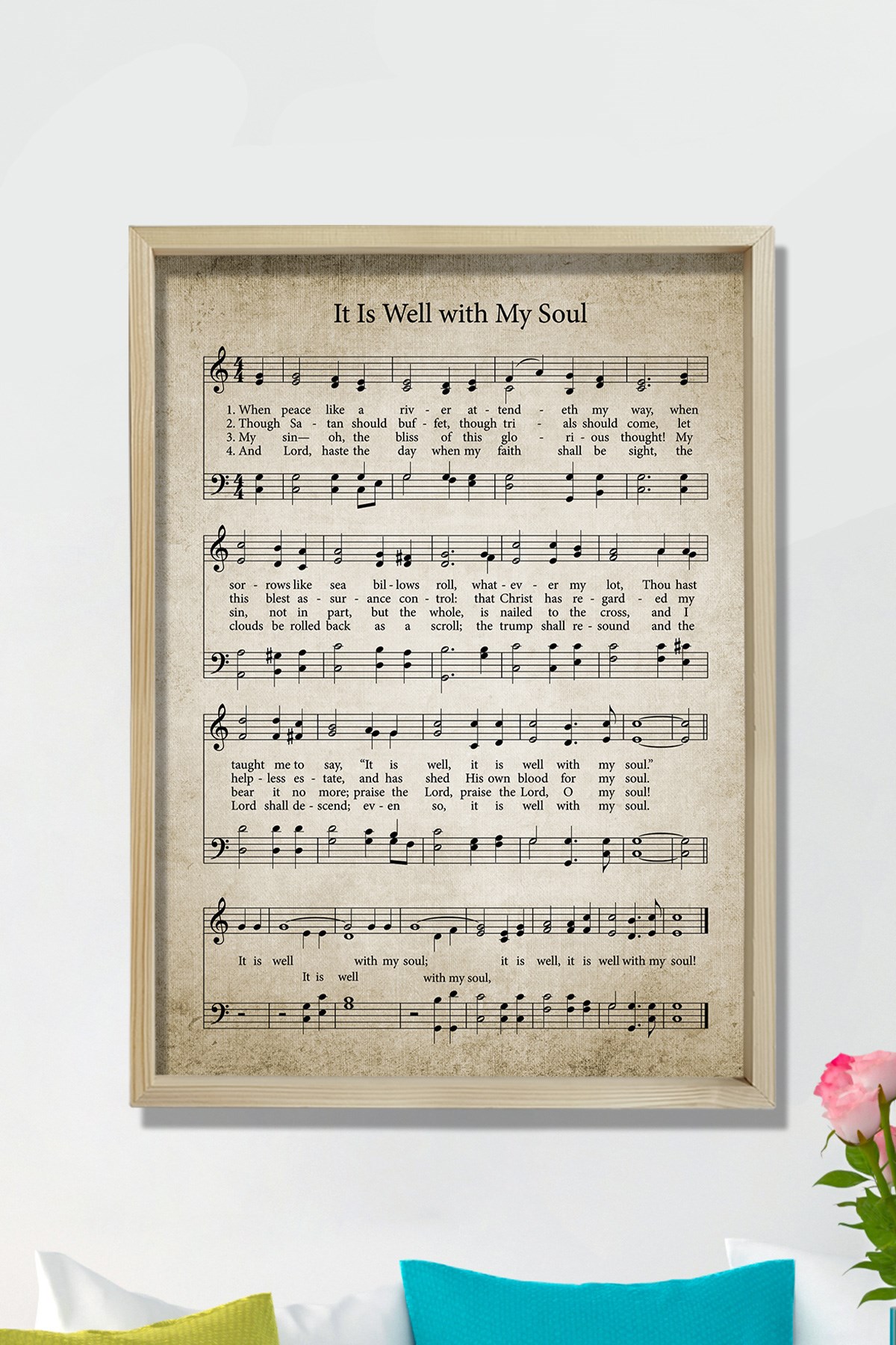 Doğal Çam Çerçeveli Duvar Tablosu 1876 Hristiyan İlahisi