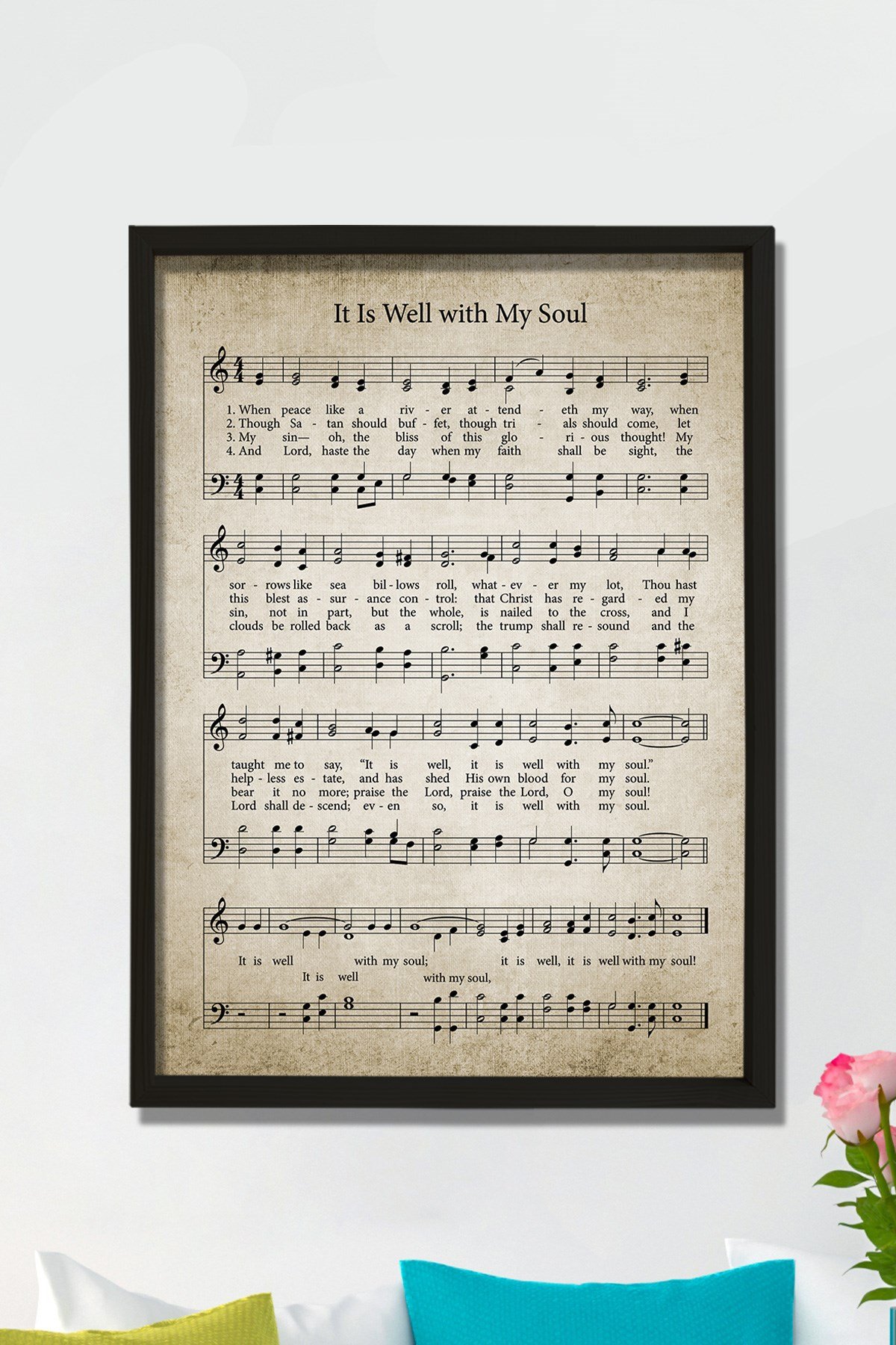 Doğal Çam Çerçeveli Duvar Tablosu 1876 Hristiyan İlahisi