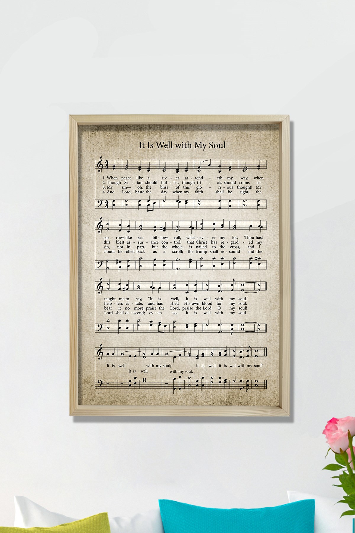 Doğal Çam Çerçeveli Duvar Tablosu 1876 Hristiyan İlahisi