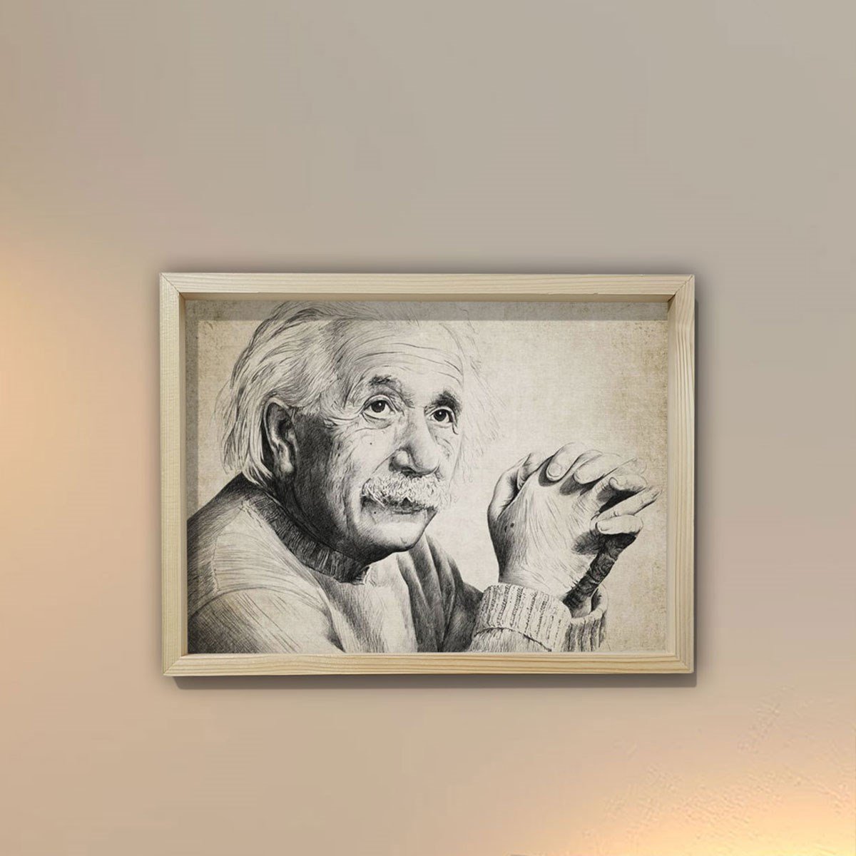 Doğal Çam Çerçeveli Duvar Tablosu Albert Einstein