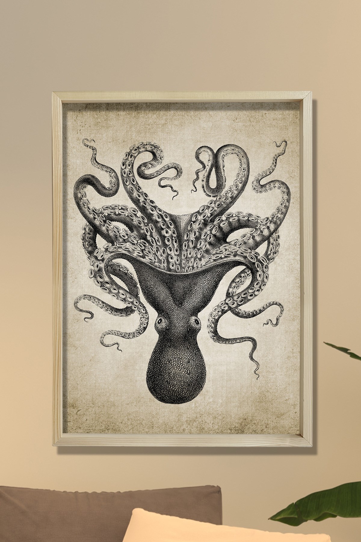 Doğal Çam Çerçeveli Duvar Tablosu Antik Kraken