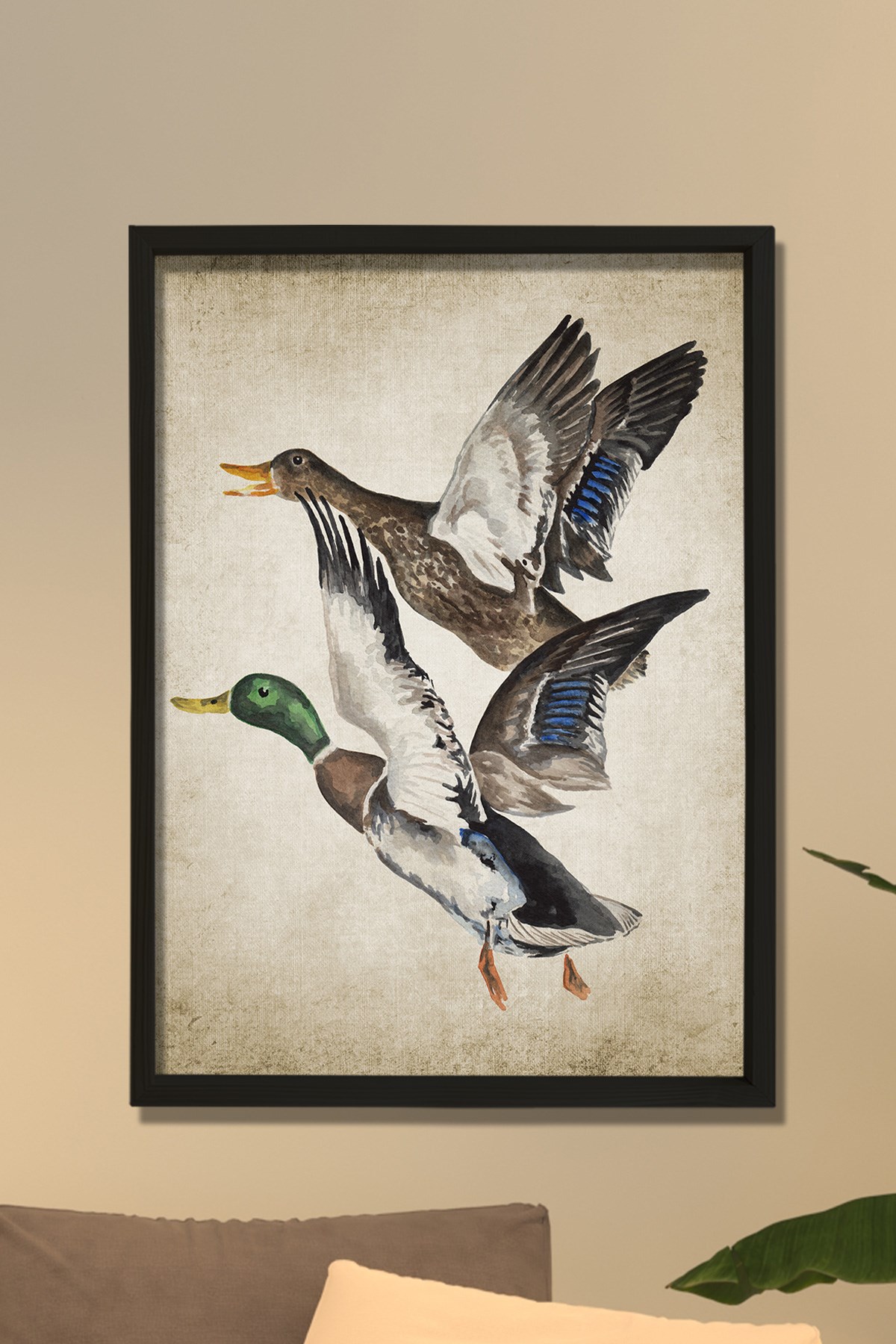 Doğal Çam Çerçeveli Duvar Tablosu Antik Ördek