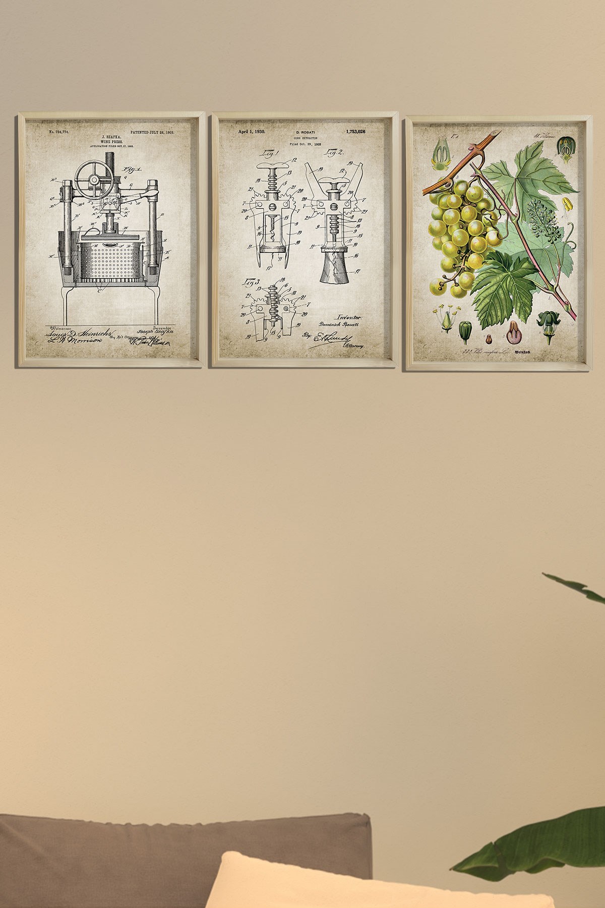 Doğal Çam Çerçeveli Duvar Tablosu Antik Şarap Sanatı