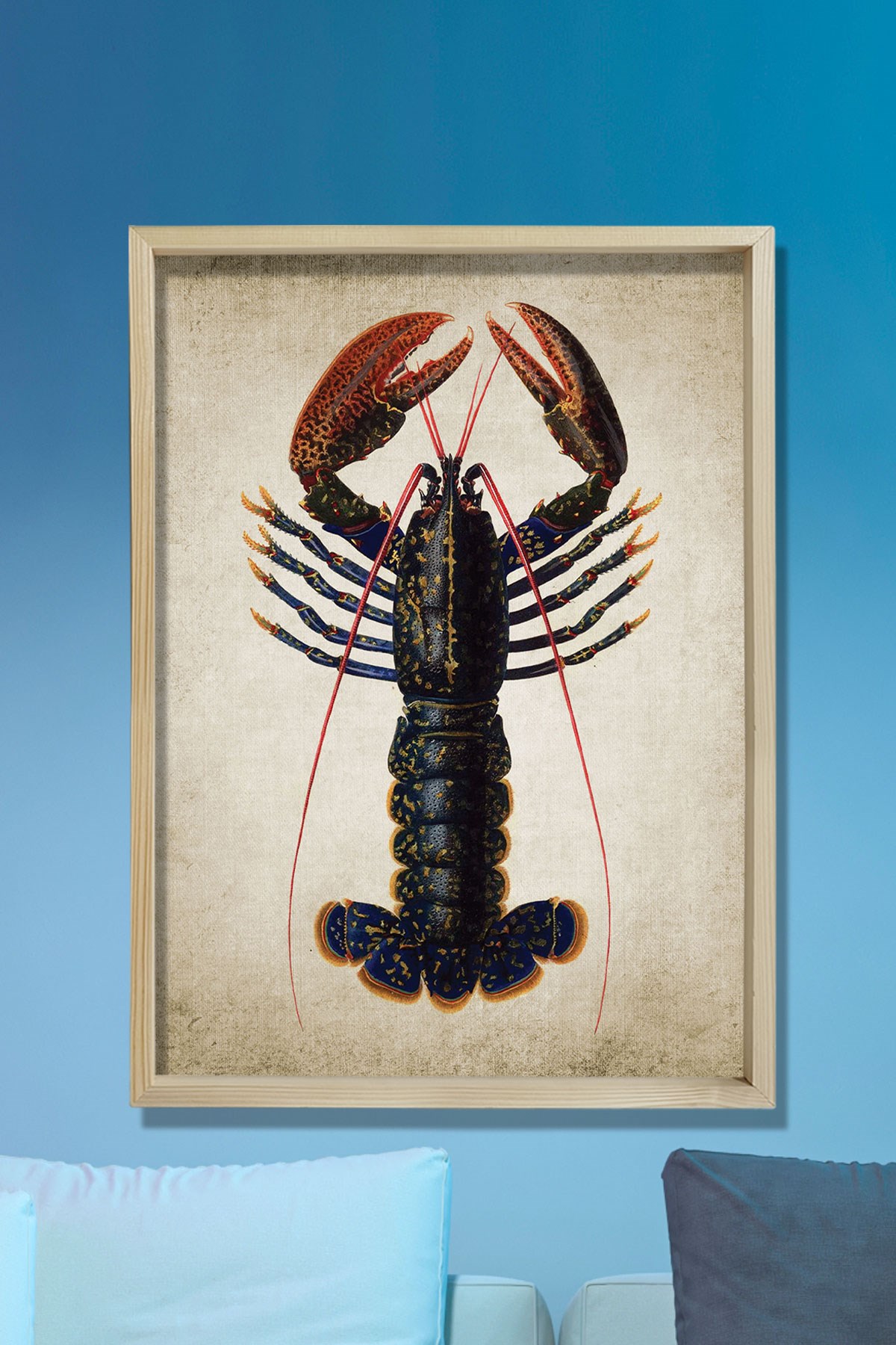 Doğal Çam Çerçeveli Duvar Tablosu Antik Istakoz