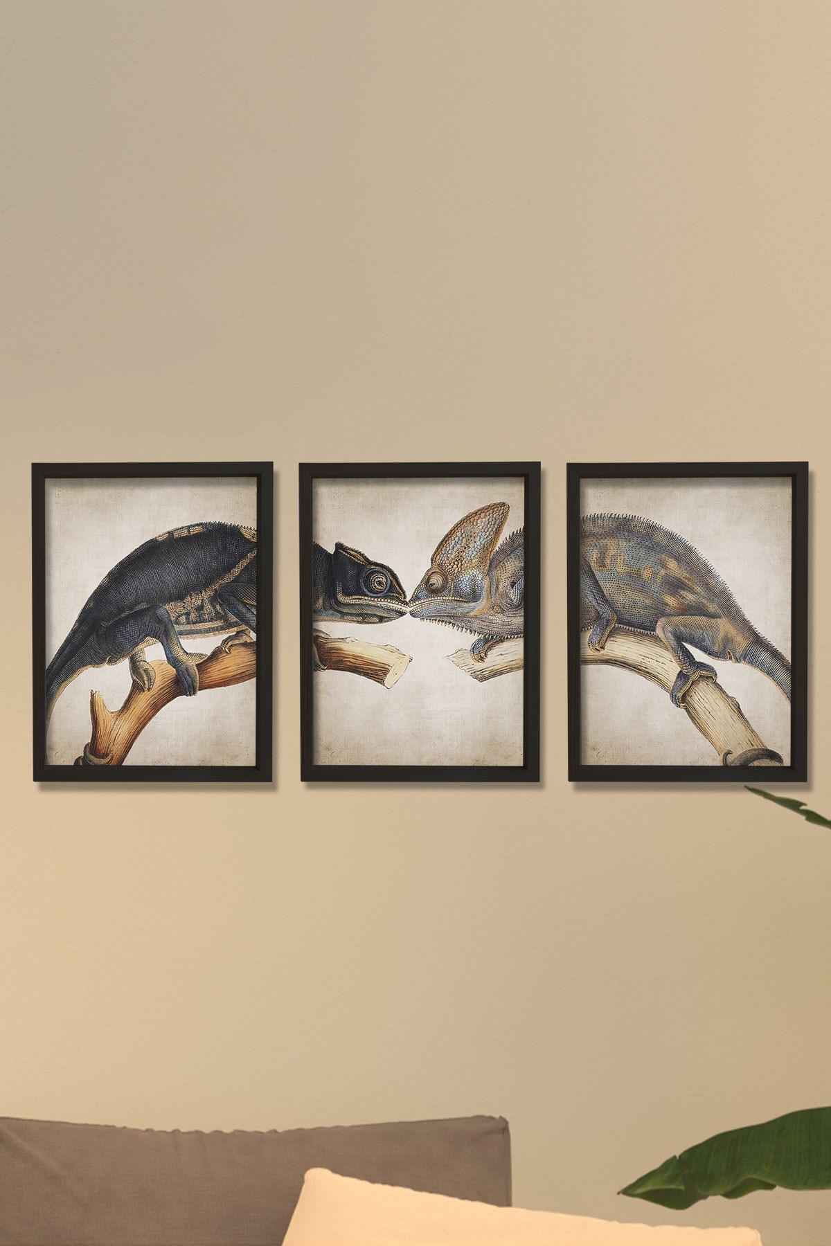 Doğal Çam Çerçeveli Duvar Tablosu Antik Bukalemun Öpüşme