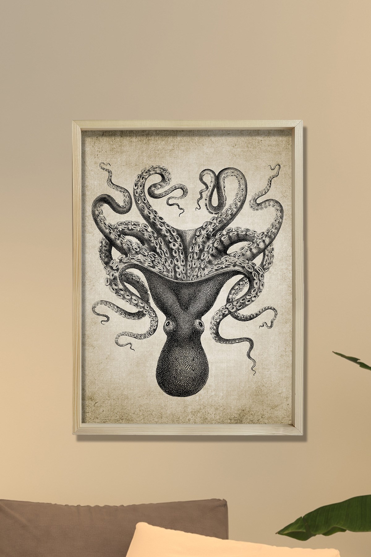 Doğal Çam Çerçeveli Duvar Tablosu Antik Kraken