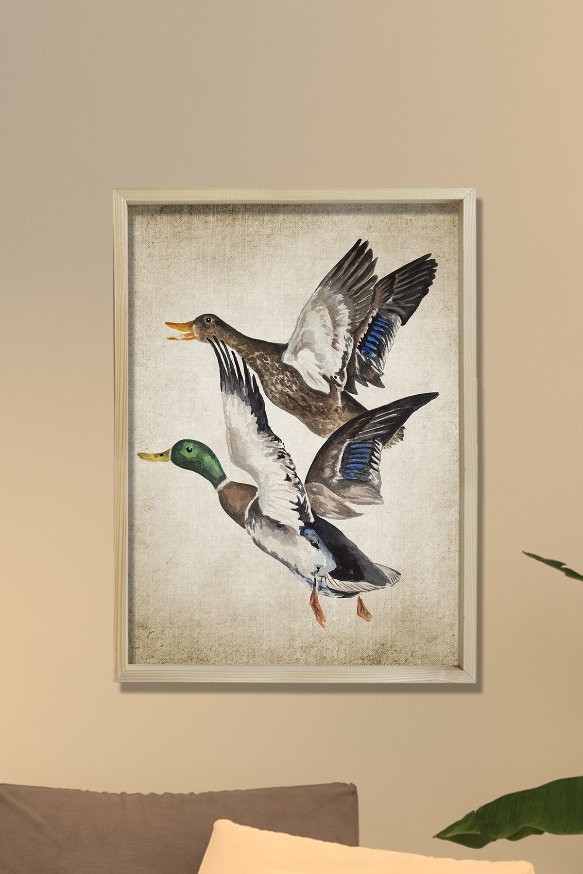 Doğal Çam Çerçeveli Duvar Tablosu Antik Ördek