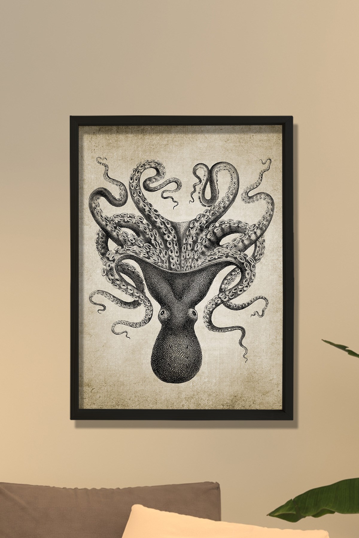 Doğal Çam Çerçeveli Duvar Tablosu Antik Kraken