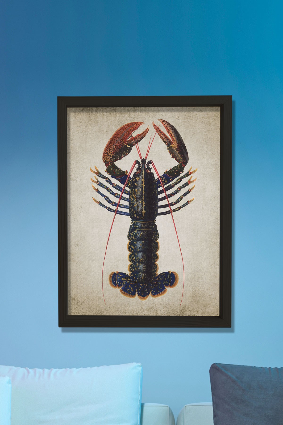 Doğal Çam Çerçeveli Duvar Tablosu Antik Istakoz