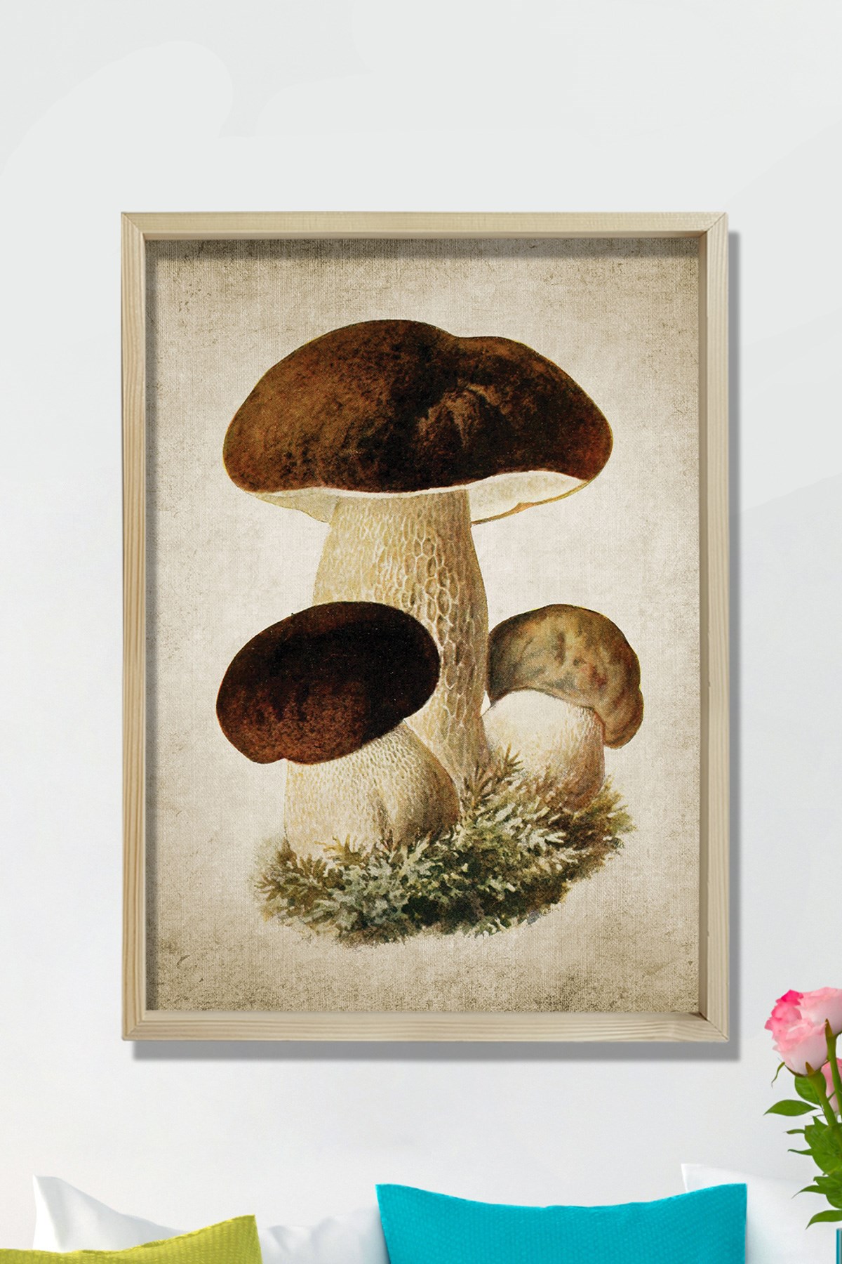 Doğal Çam Çerçeveli Duvar Tablosu Antik Orman Mantarı