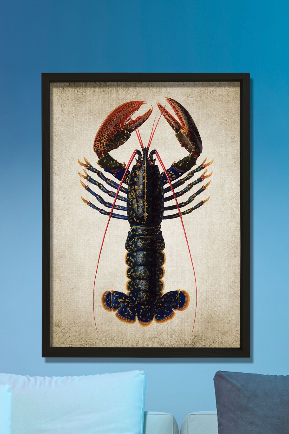 Doğal Çam Çerçeveli Duvar Tablosu Antik Istakoz