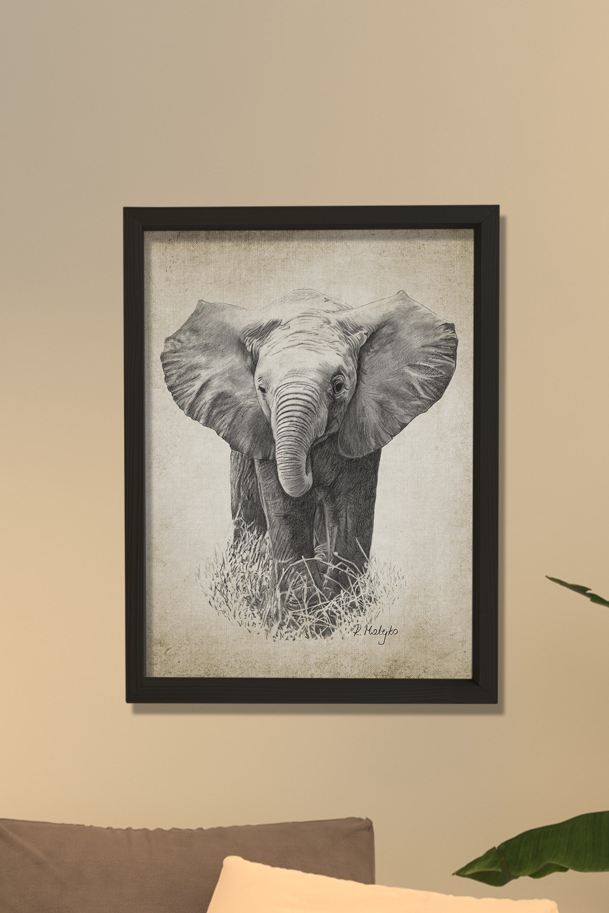 Doğal Çam Çerçeveli Duvar Tablosu Antik Fil