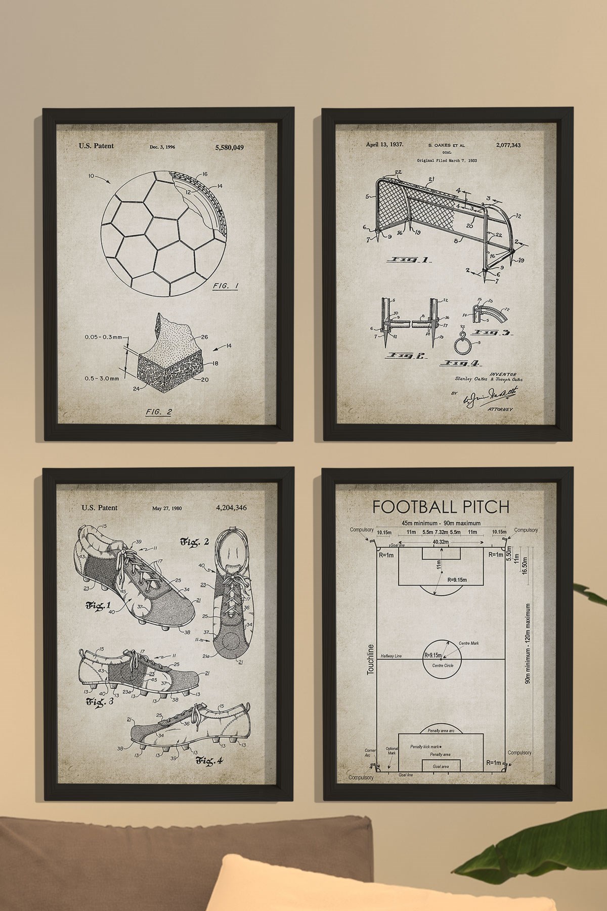 Doğal Çam Çerçeveli Duvar Tablosu Antik Futbool Patent Seti 1937