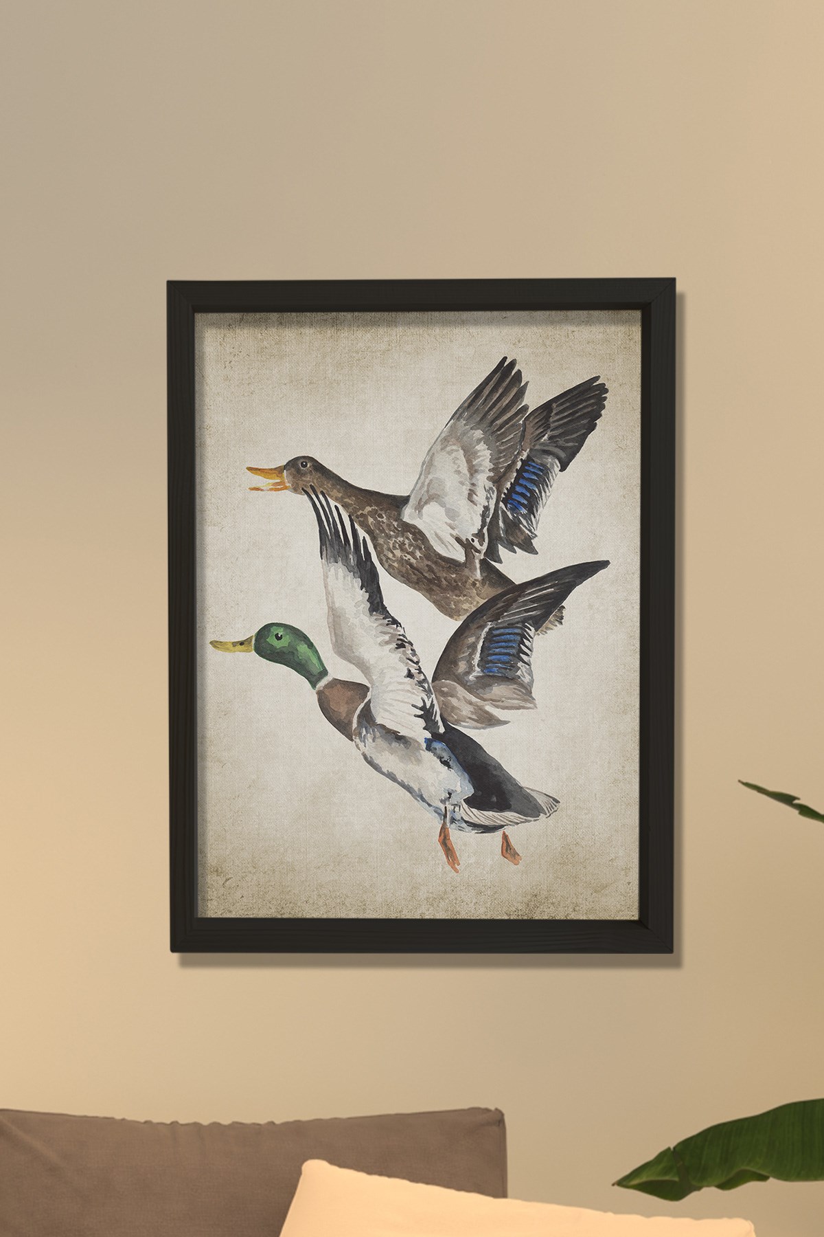 Doğal Çam Çerçeveli Duvar Tablosu Antik Ördek