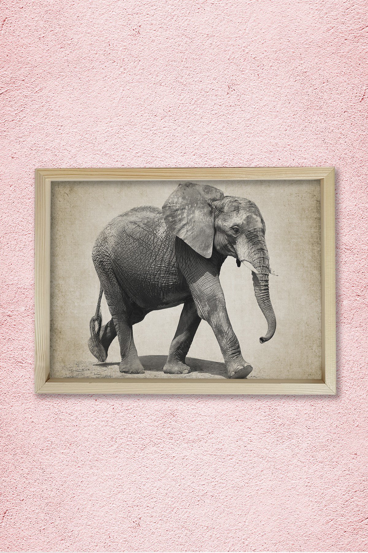 Doğal Çam Çerçeveli Duvar Tablosu Antik Fil