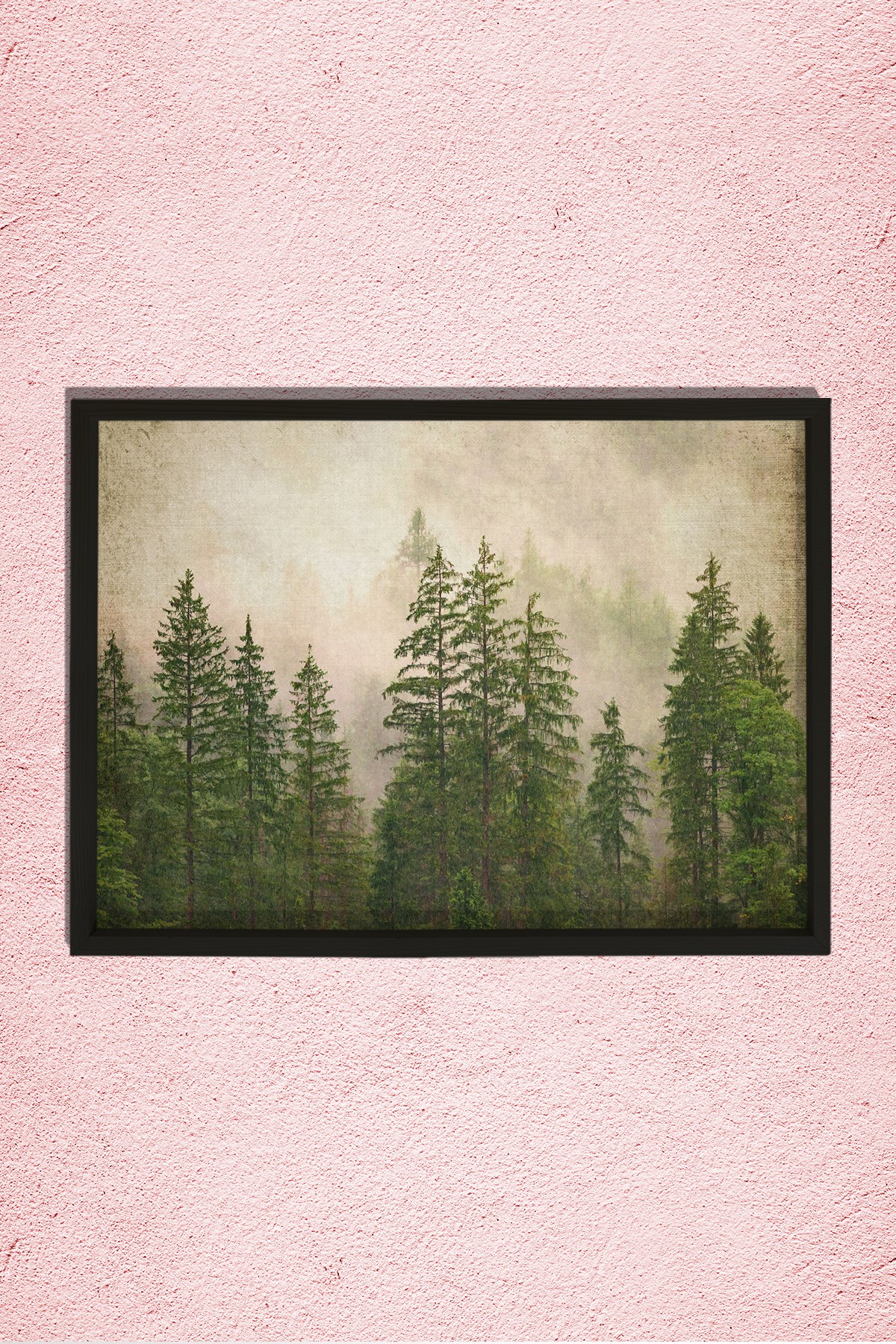 Doğal Çam Çerçeveli Duvar Tablosu Antik Sisli Orman