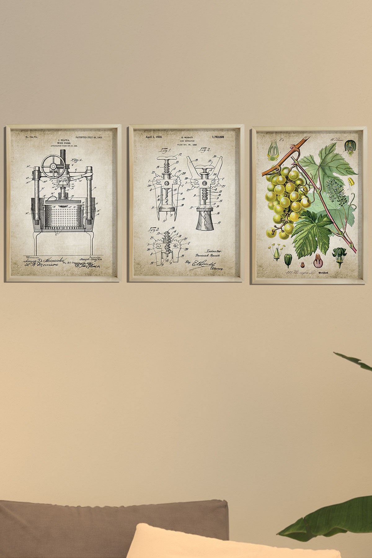 Doğal Çam Çerçeveli Duvar Tablosu Antik Şarap Sanatı