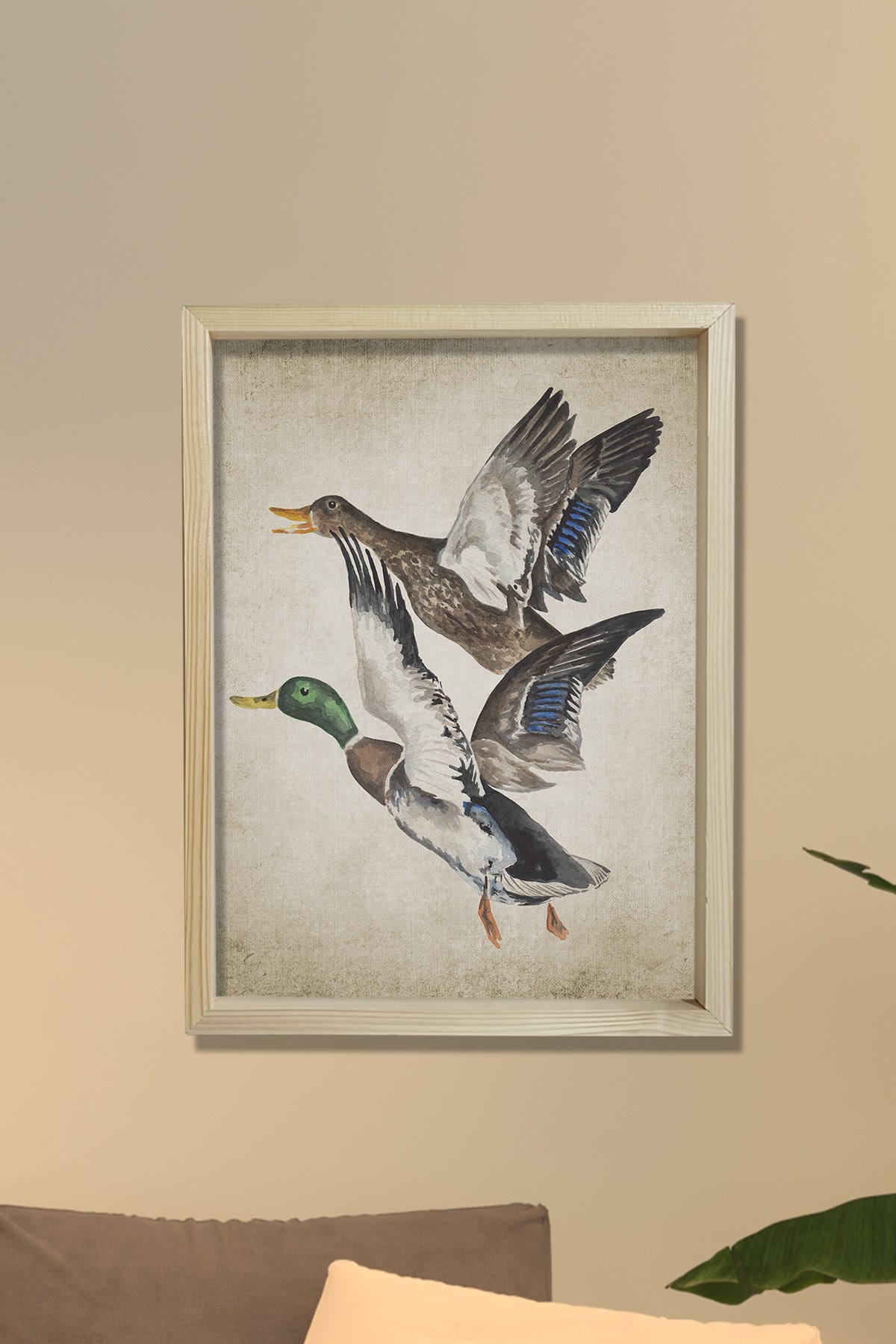 Doğal Çam Çerçeveli Duvar Tablosu Antik Ördek