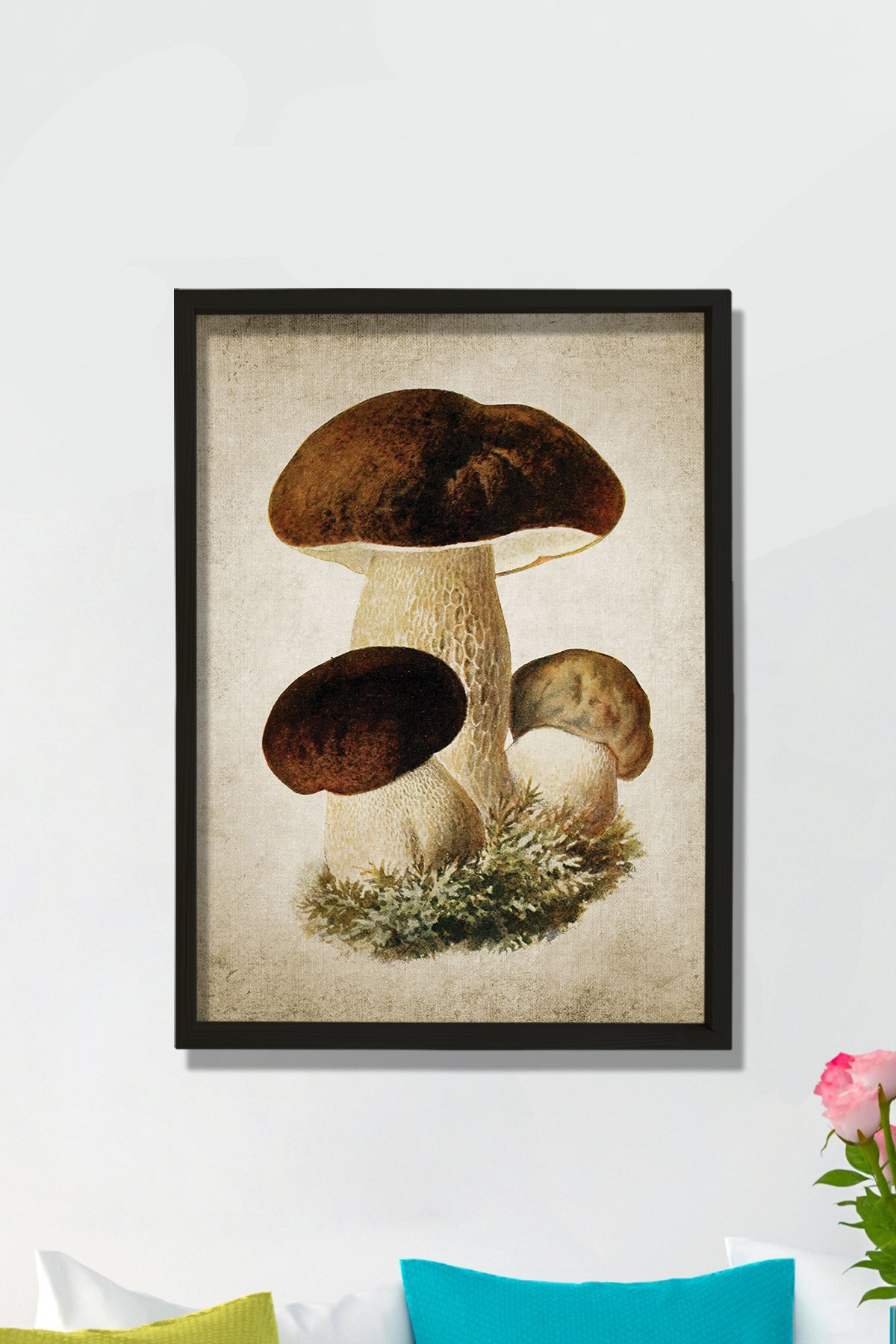 Doğal Çam Çerçeveli Duvar Tablosu Antik Orman Mantarı