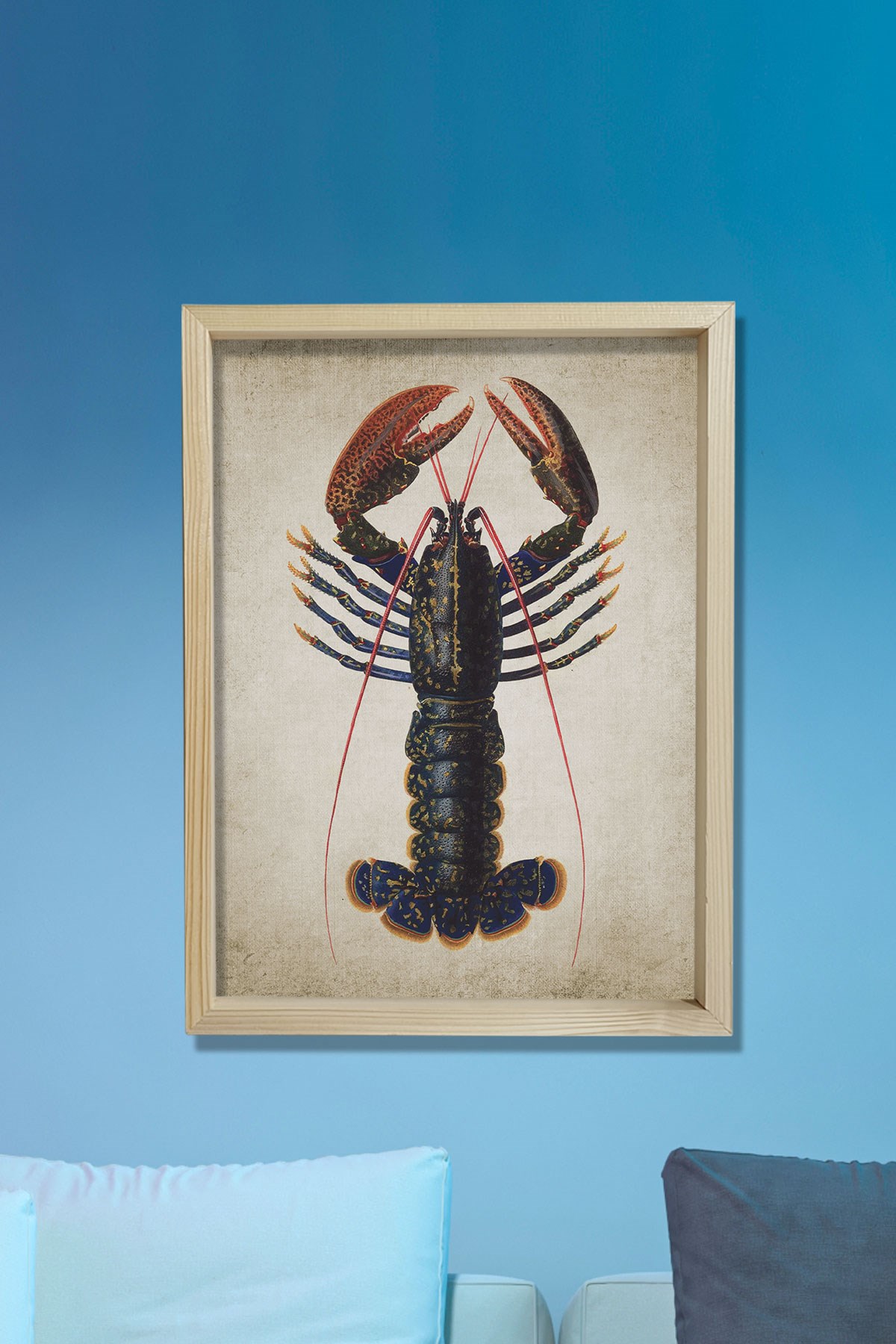 Doğal Çam Çerçeveli Duvar Tablosu Antik Istakoz