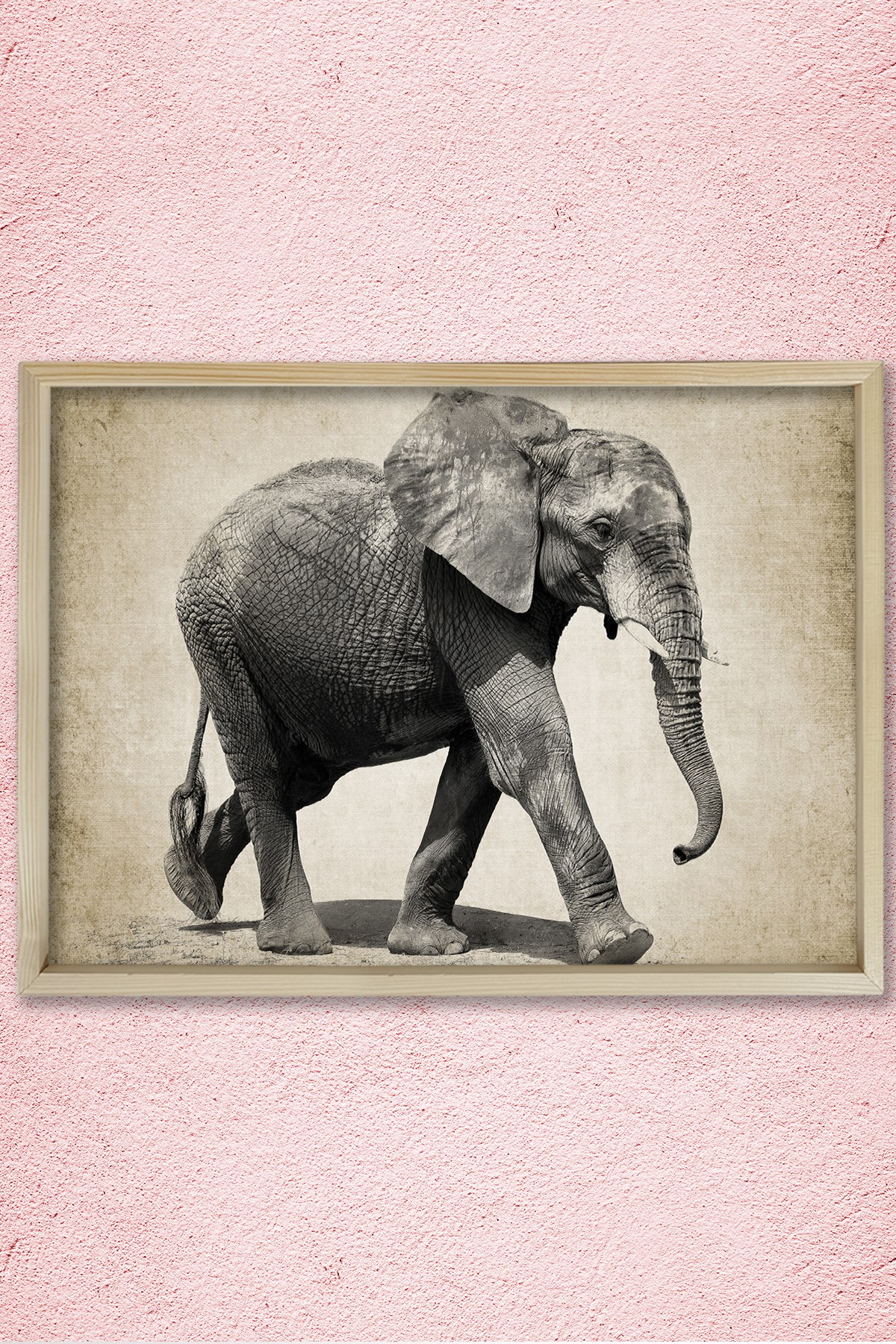 Doğal Çam Çerçeveli Duvar Tablosu Antik Fil