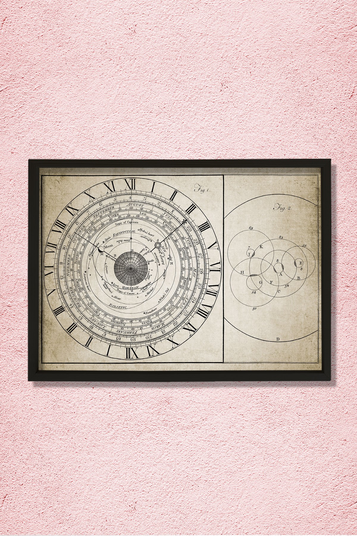 Doğal Çam Çerçeveli Duvar Tablosu Antik Astroloji Saati