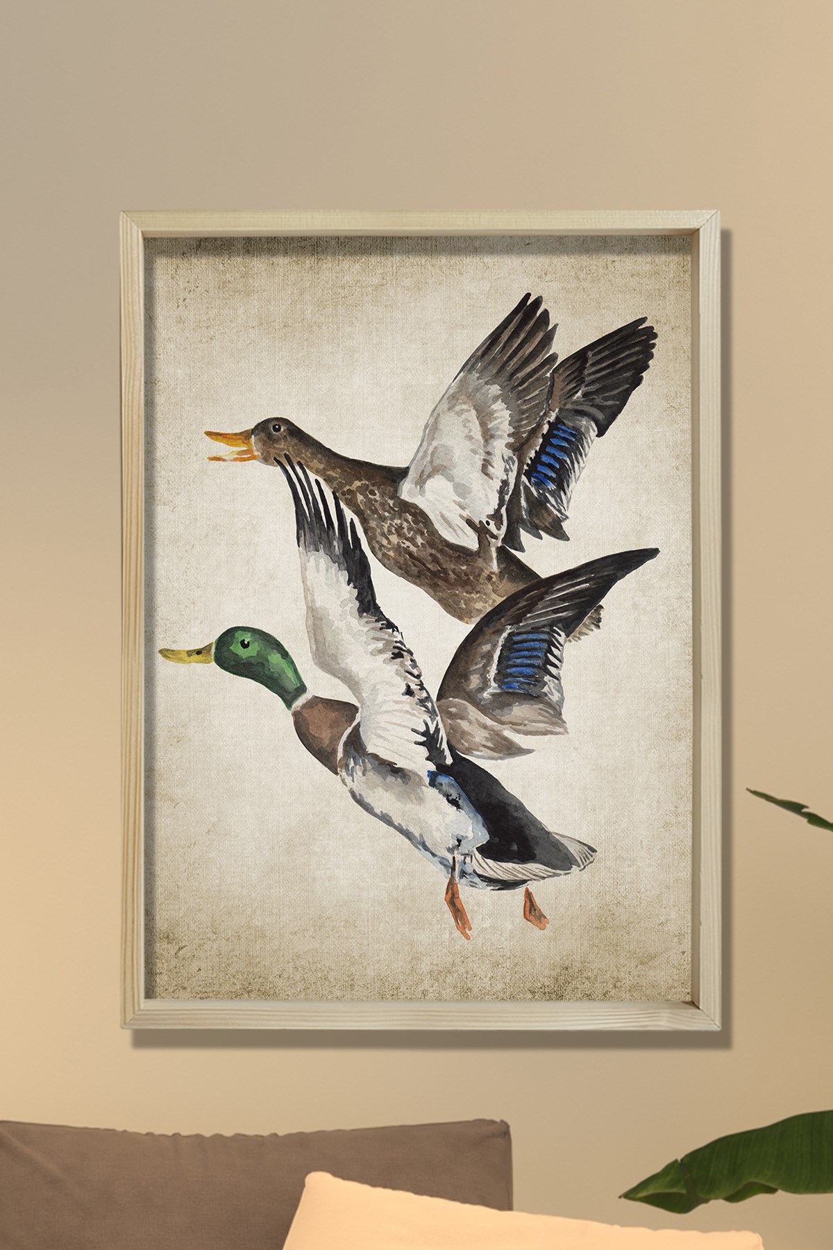 Doğal Çam Çerçeveli Duvar Tablosu Antik Ördek