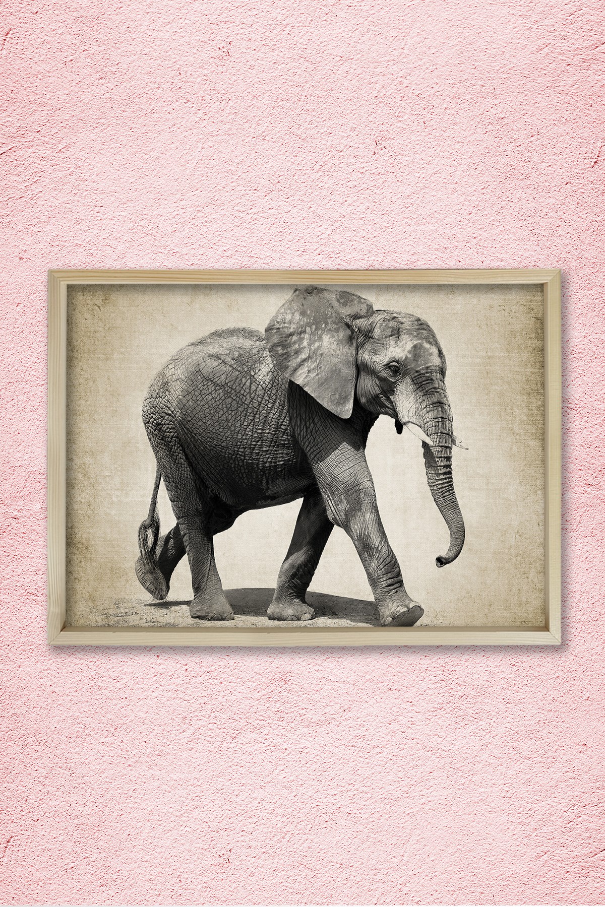 Doğal Çam Çerçeveli Duvar Tablosu Antik Fil