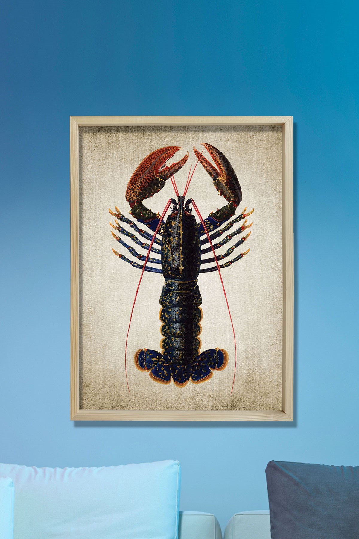 Doğal Çam Çerçeveli Duvar Tablosu Antik Istakoz