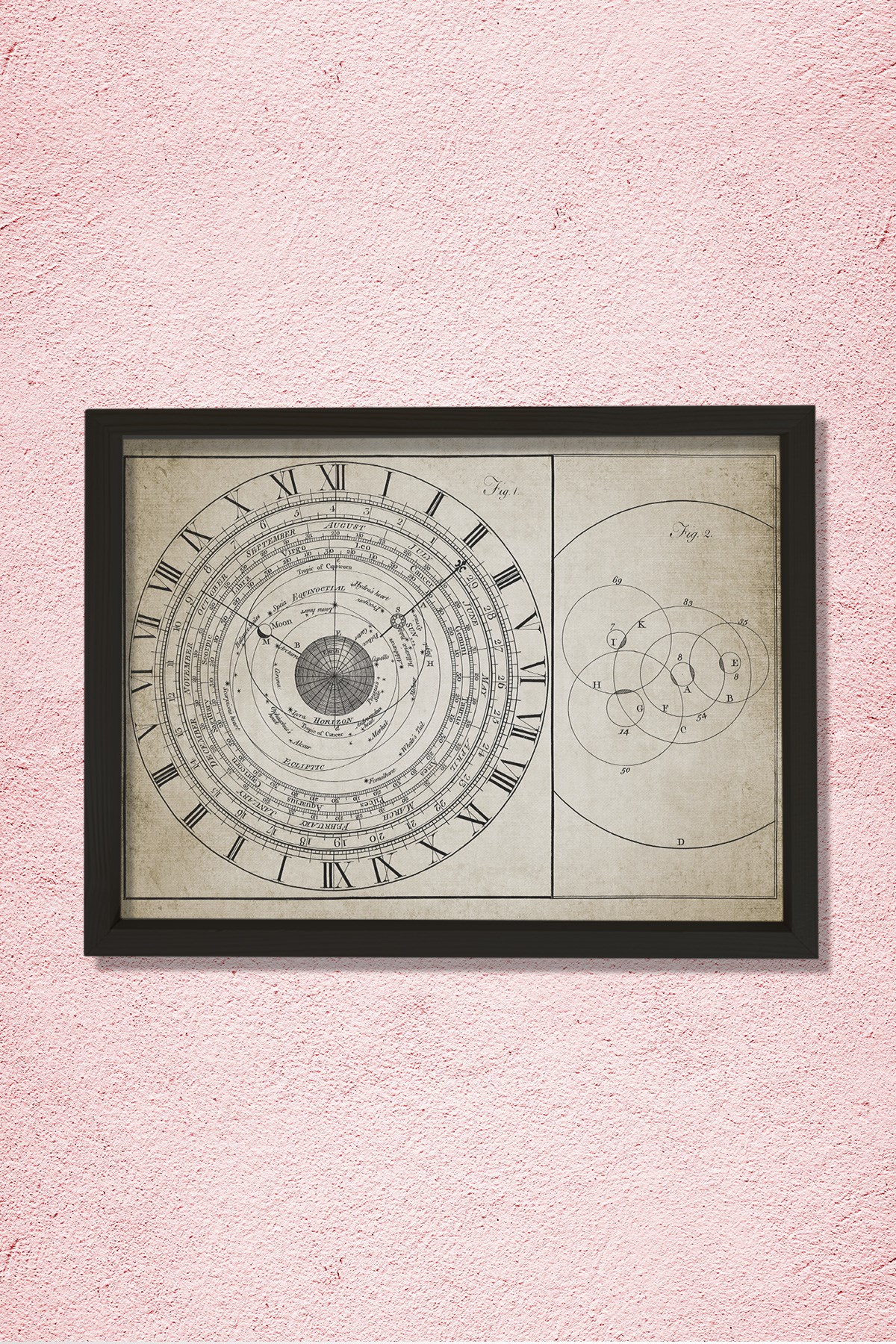 Doğal Çam Çerçeveli Duvar Tablosu Antik Astroloji Saati