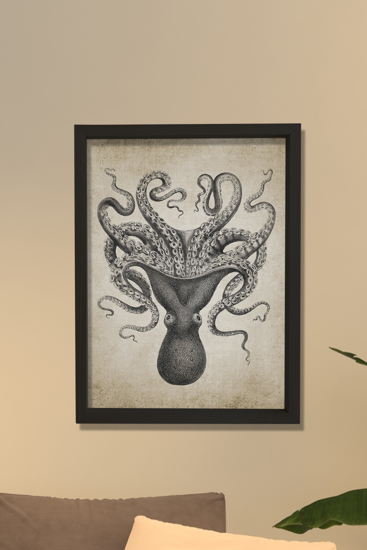 Doğal Çam Çerçeveli Duvar Tablosu Antik Kraken