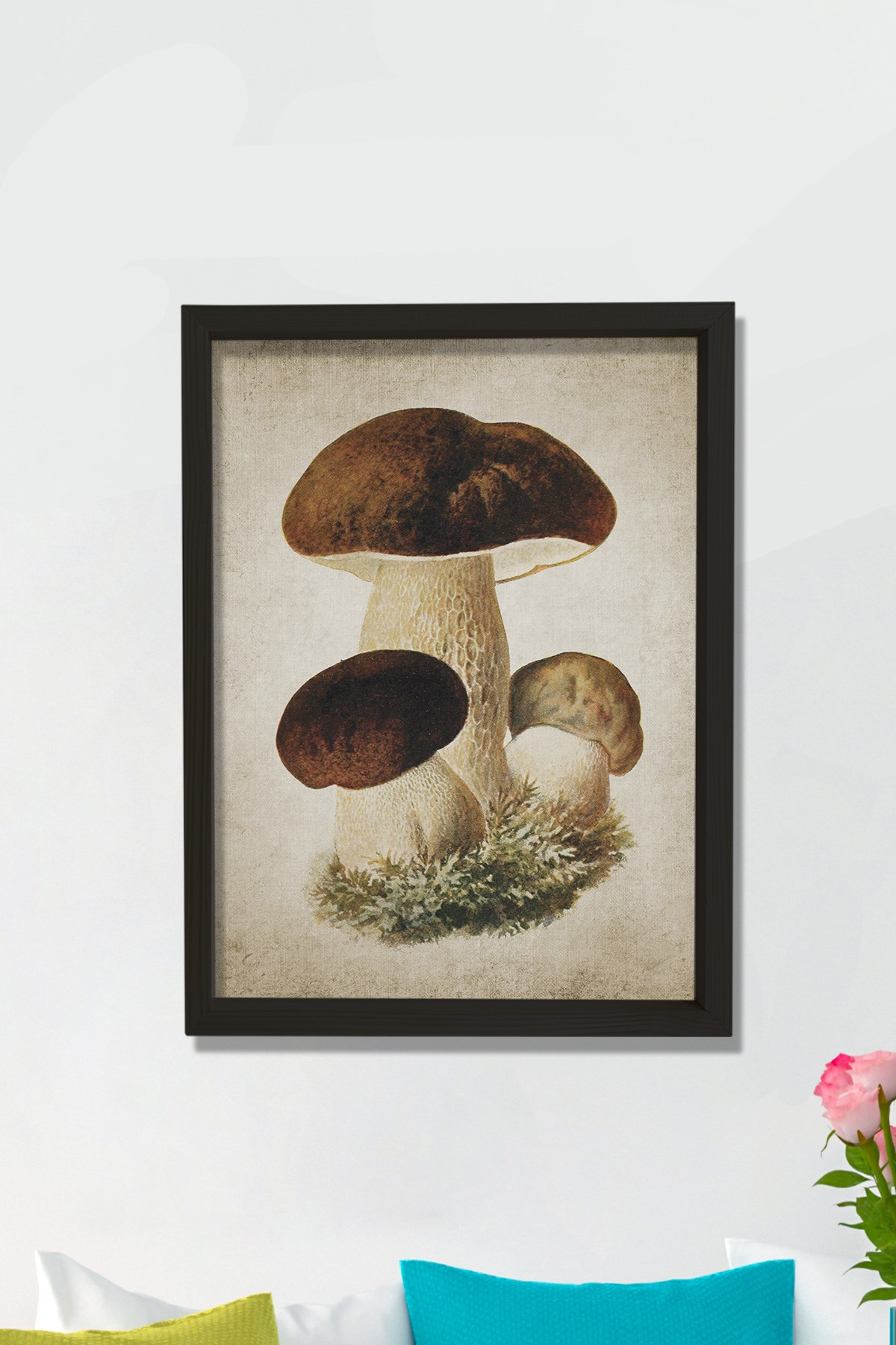 Doğal Çam Çerçeveli Duvar Tablosu Antik Orman Mantarı