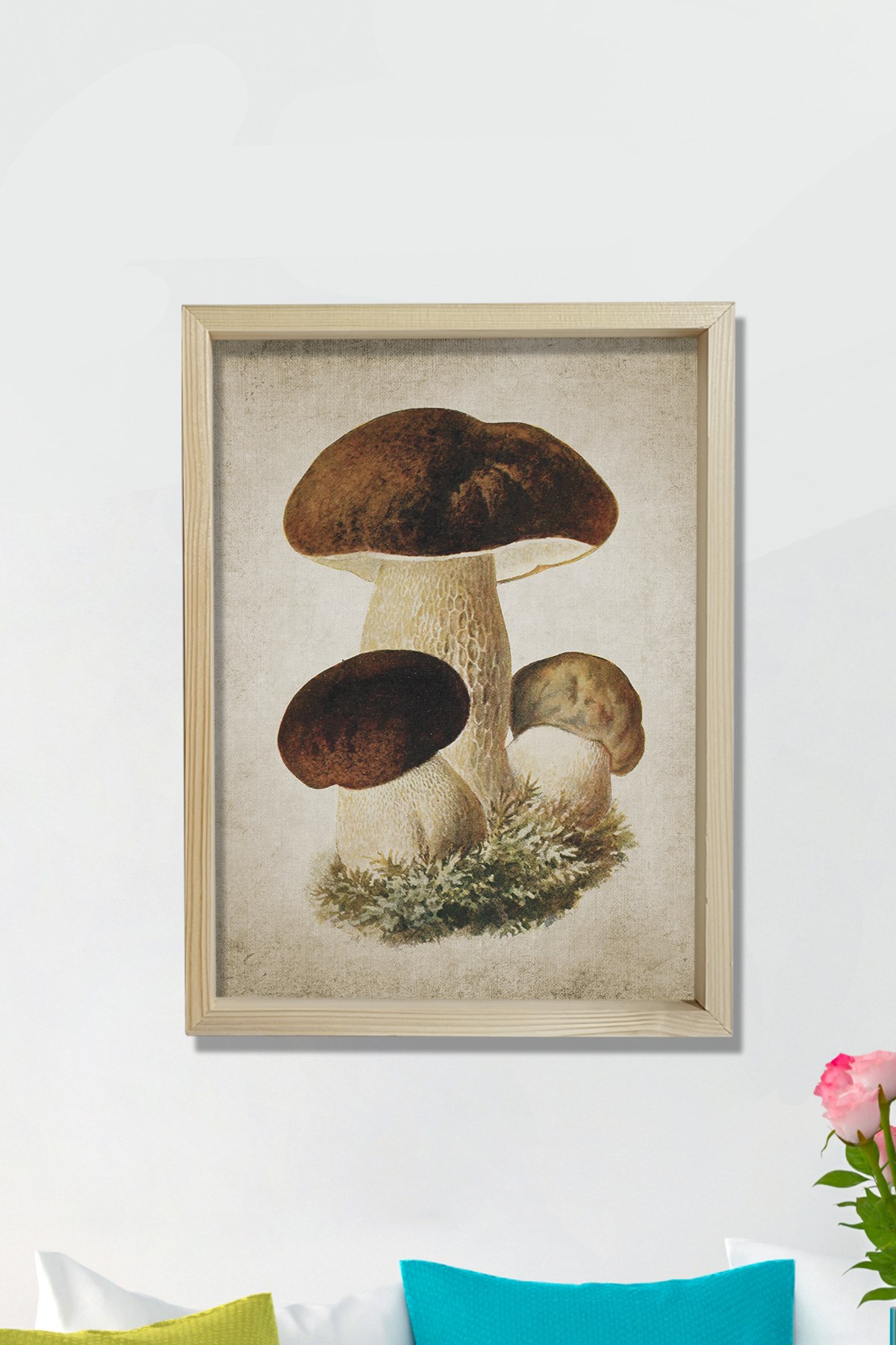 Doğal Çam Çerçeveli Duvar Tablosu Antik Orman Mantarı