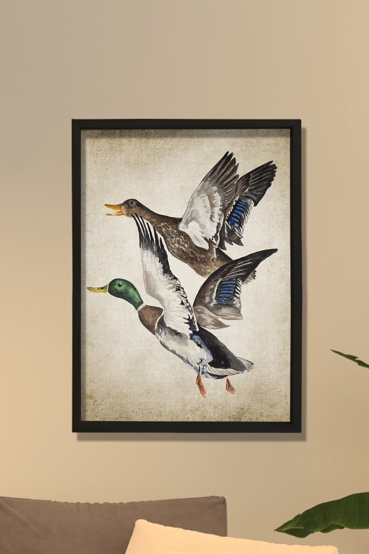 Doğal Çam Çerçeveli Duvar Tablosu Antik Ördek