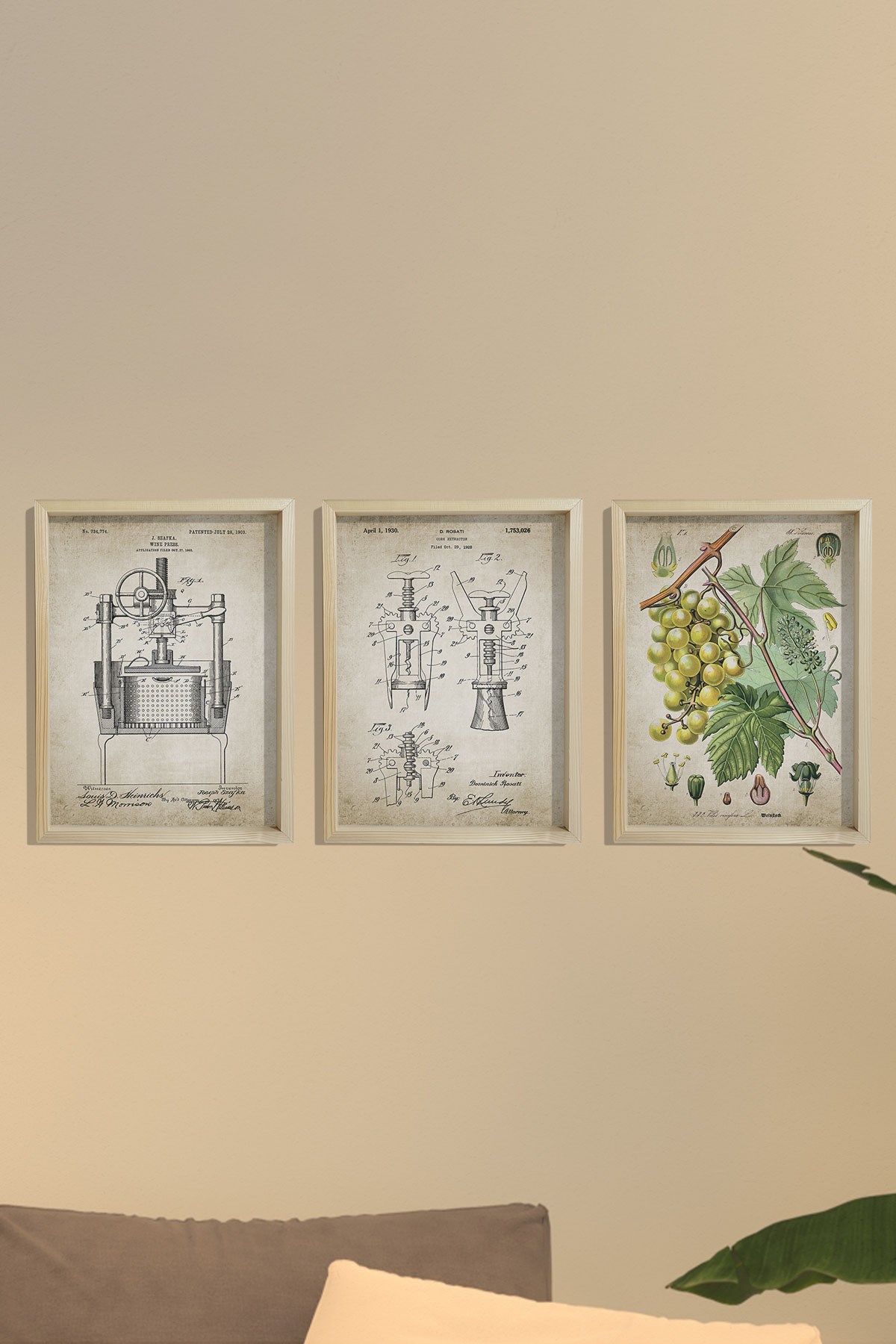 Doğal Çam Çerçeveli Duvar Tablosu Antik Şarap Sanatı