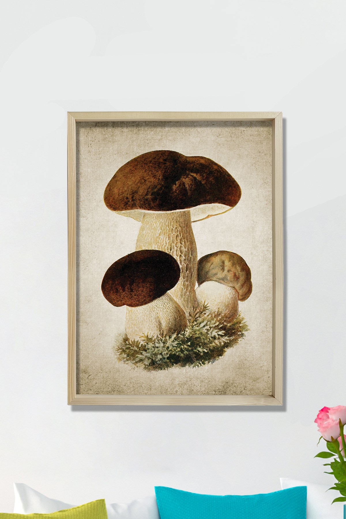 Doğal Çam Çerçeveli Duvar Tablosu Antik Orman Mantarı