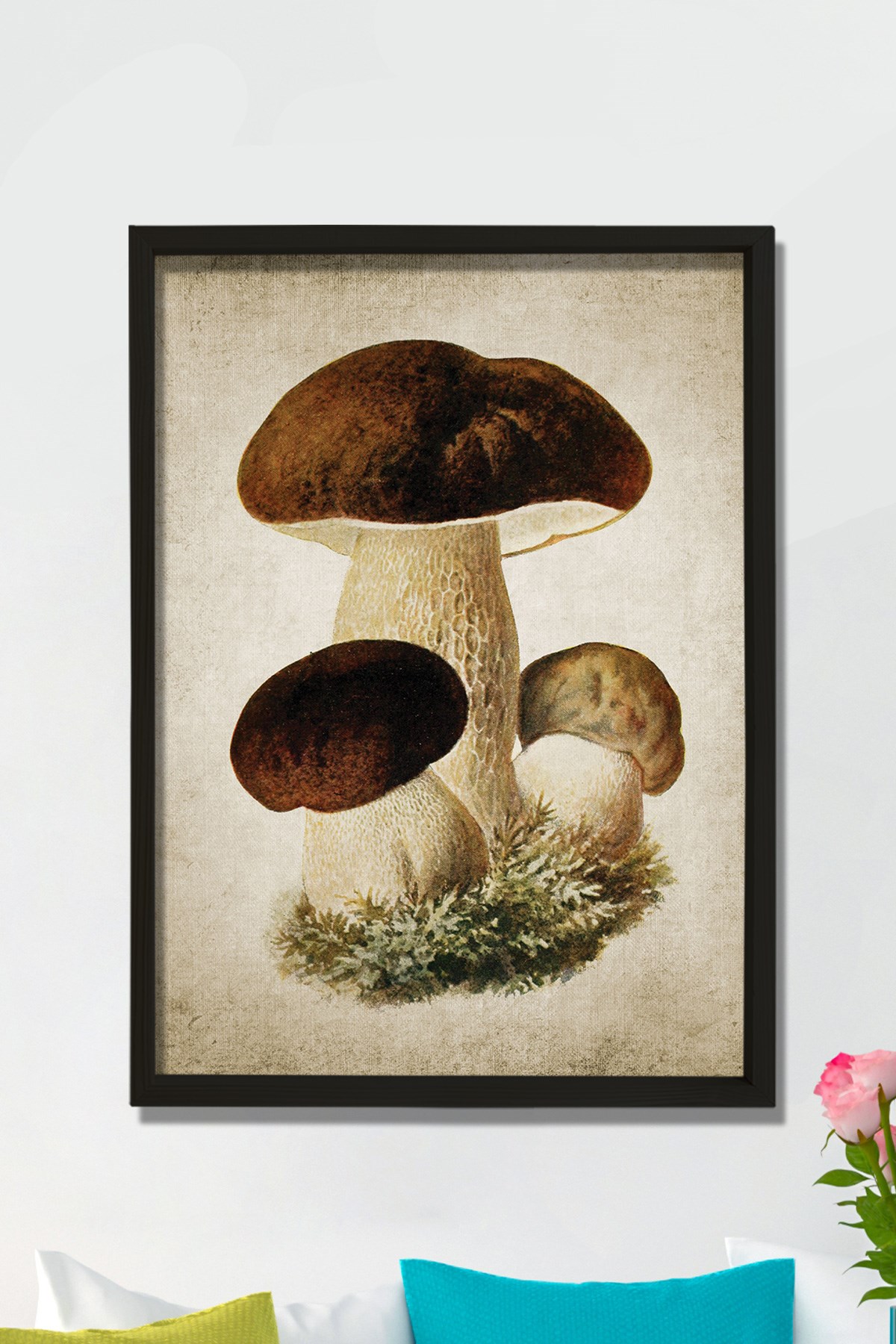 Doğal Çam Çerçeveli Duvar Tablosu Antik Orman Mantarı