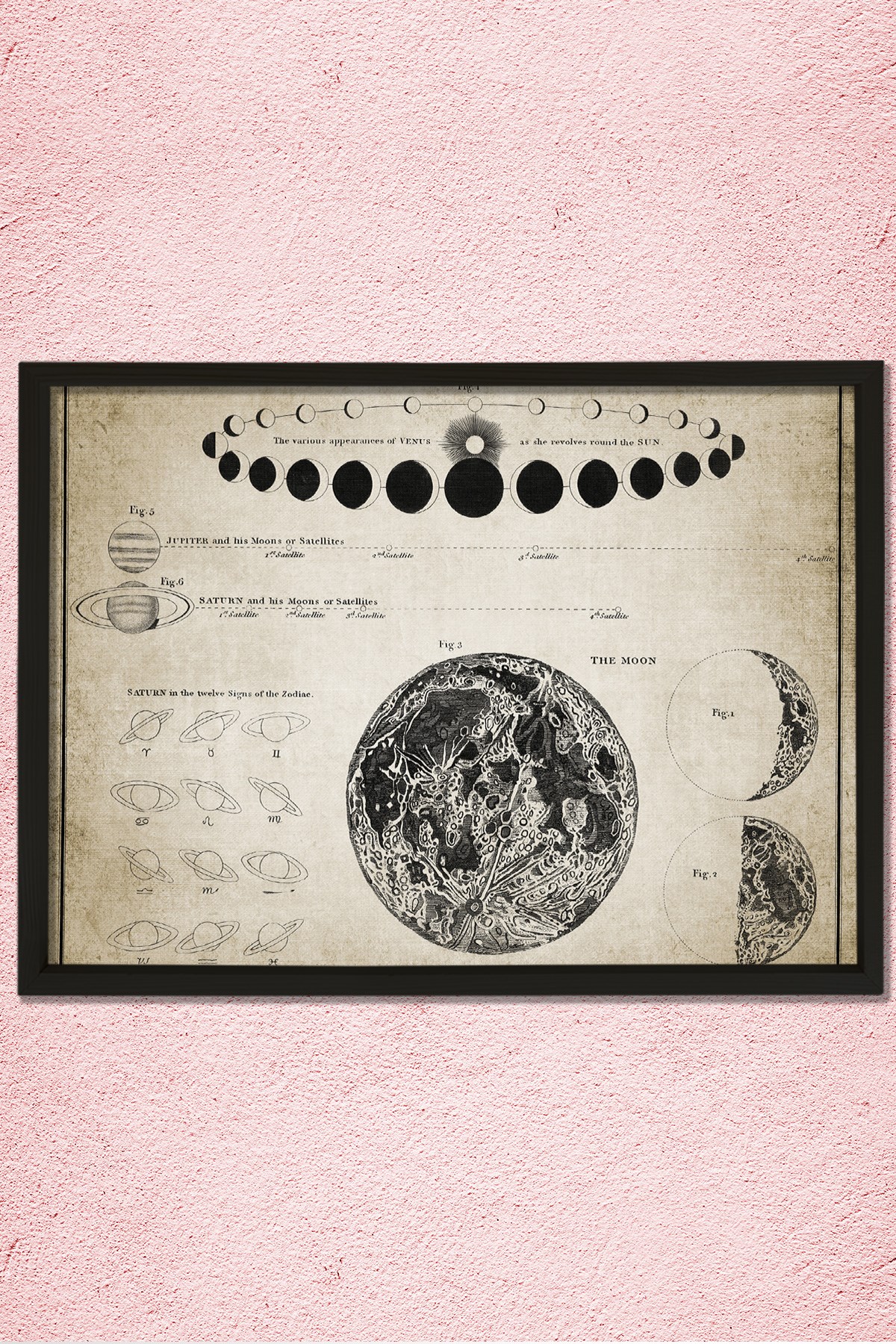 Doğal Çam Çerçeveli Duvar Tablosu Ay ve Astronomi Bilimi