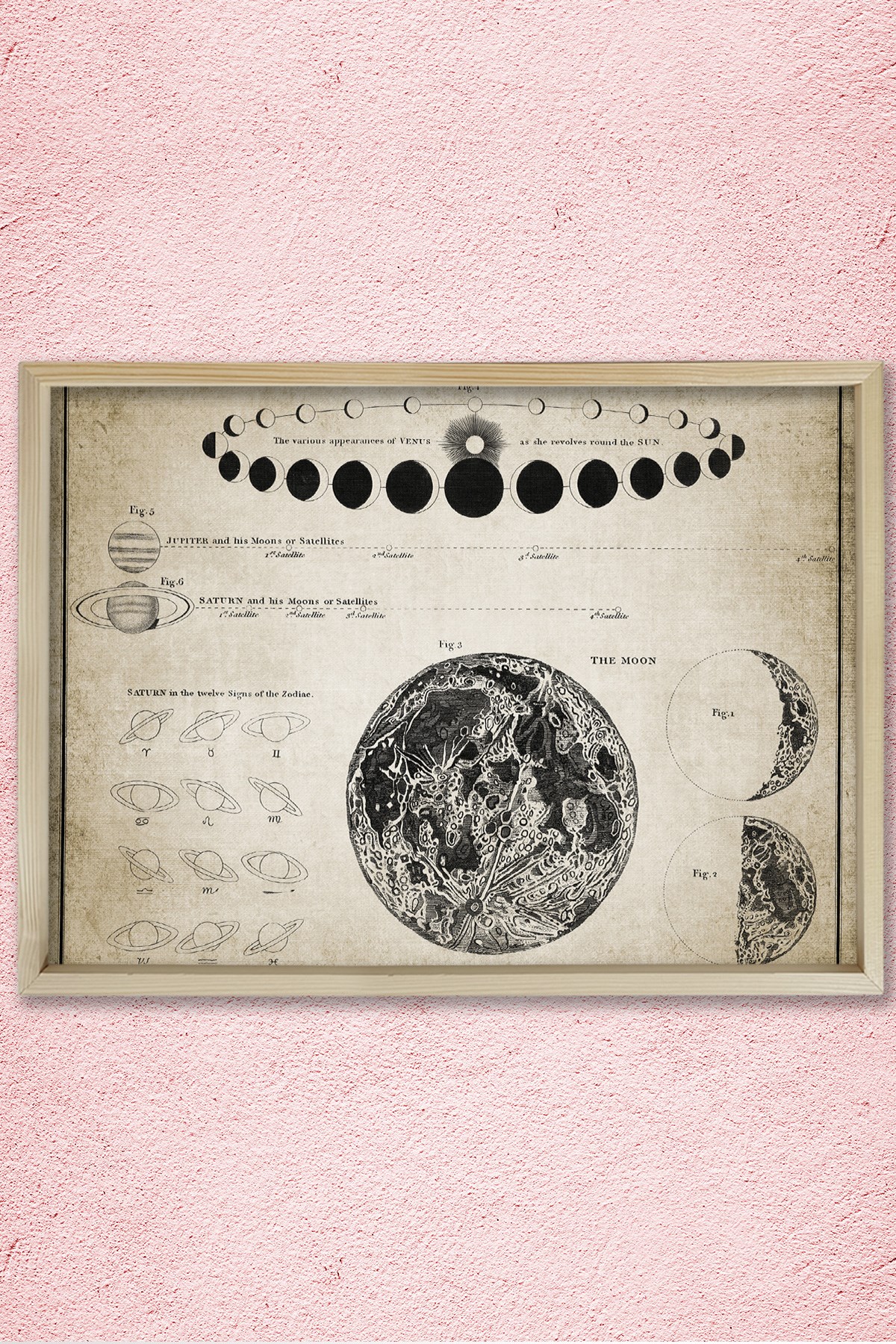 Doğal Çam Çerçeveli Duvar Tablosu Ay ve Astronomi Bilimi